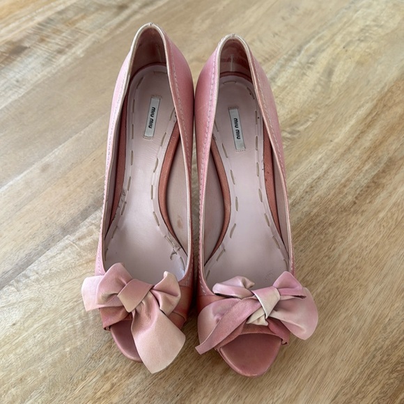 Miu Miu Peep-toe Bow Aged Pink Heels sz 39/ Us 8-8.5 ECU - Picture 8 of 16